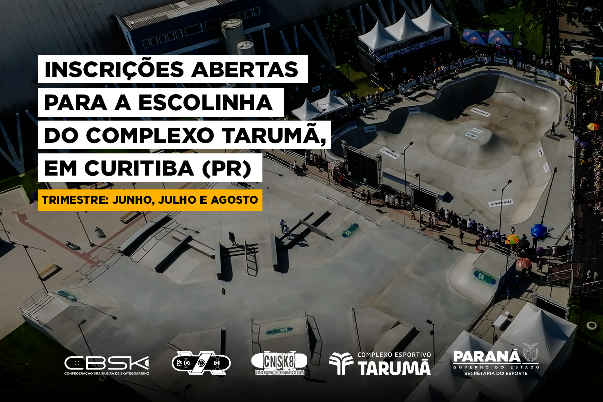 Inscrições abertas para próximas turmas da escolinha do Centro de Treinamento de Skateboarding do Tarumã, em Curitiba (PR)